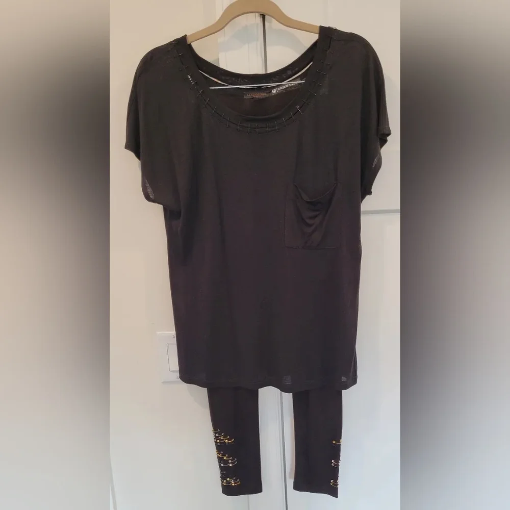 Bergdorf Goodman Loungewear Set Black W/ Safety Pin Detail Size S Grunge…